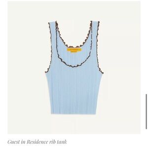 Guest in Residence Light Blue Ribbed Tank with Brown Lettuce Trim